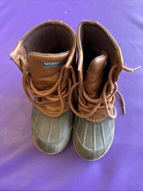 Sperry Brown and Gray Kids Duck Boots - Lace-Up Waterproof